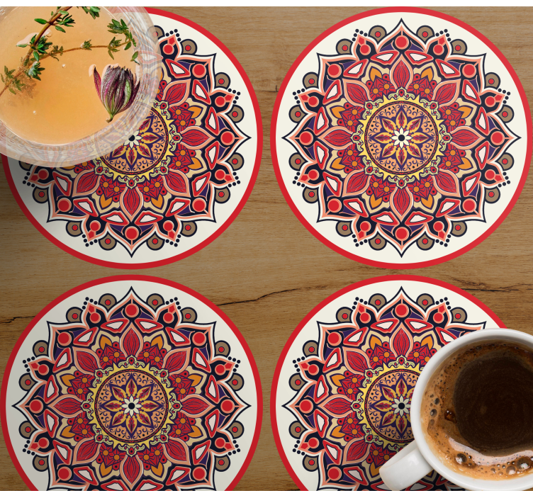 Kırmızı tonları mandala desenli bardak altlıkları - TenStickers