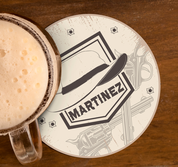 Kovboy şapkası ile adı içki bardak altlığı - TenStickers