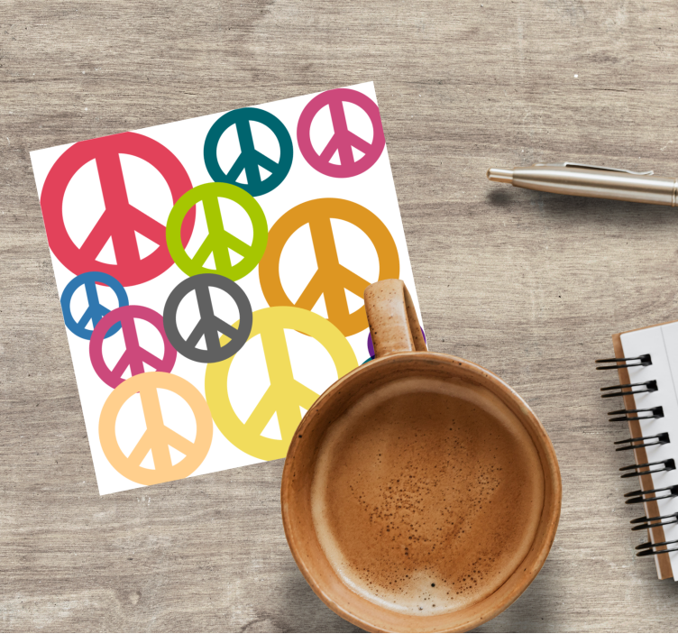 Renkli barış sembolleri desen vintage coaster - TenStickers