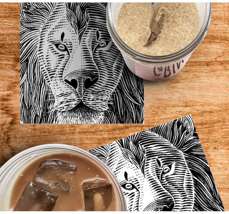 Beyaz arka plan coaster üzerinde siyah aslan kafası - TenStickers