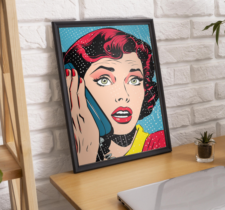 Telefondaki kadın Pop art poster - TenStickers