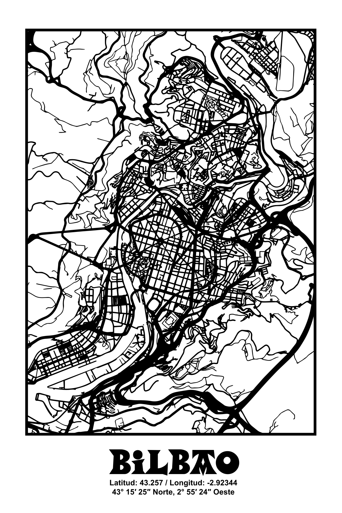 Oturma odası afişi - bilbao topografik haritası - TenStickers