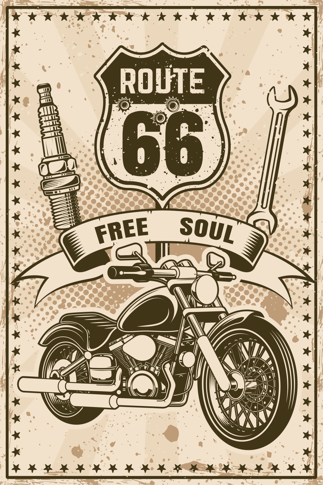 Oturma odası afişi route 66 motosikleti - TenStickers