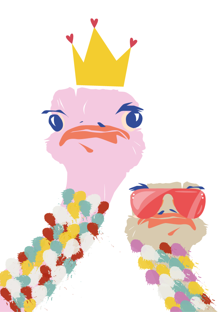 Oturma odası afişi renkli devekuşları sanatsal tarzı - TenStickers