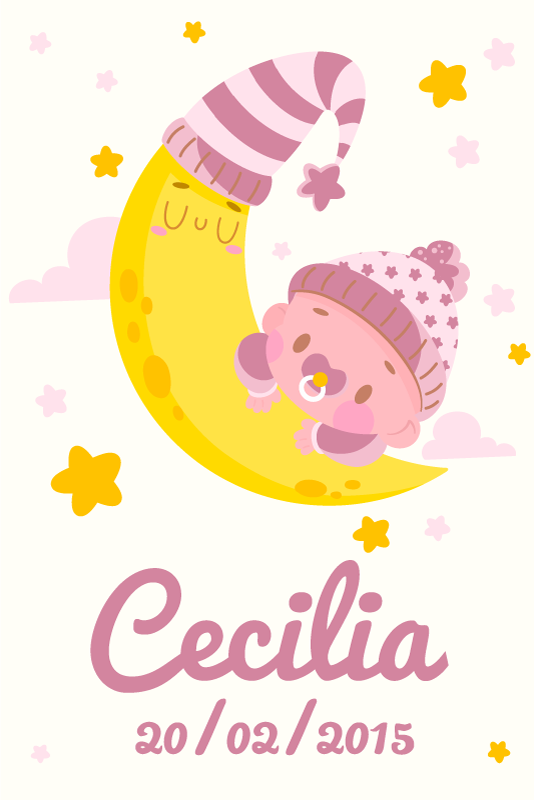 Çocuk odası poster - İsim ve doğum günü ile bebek - TenStickers