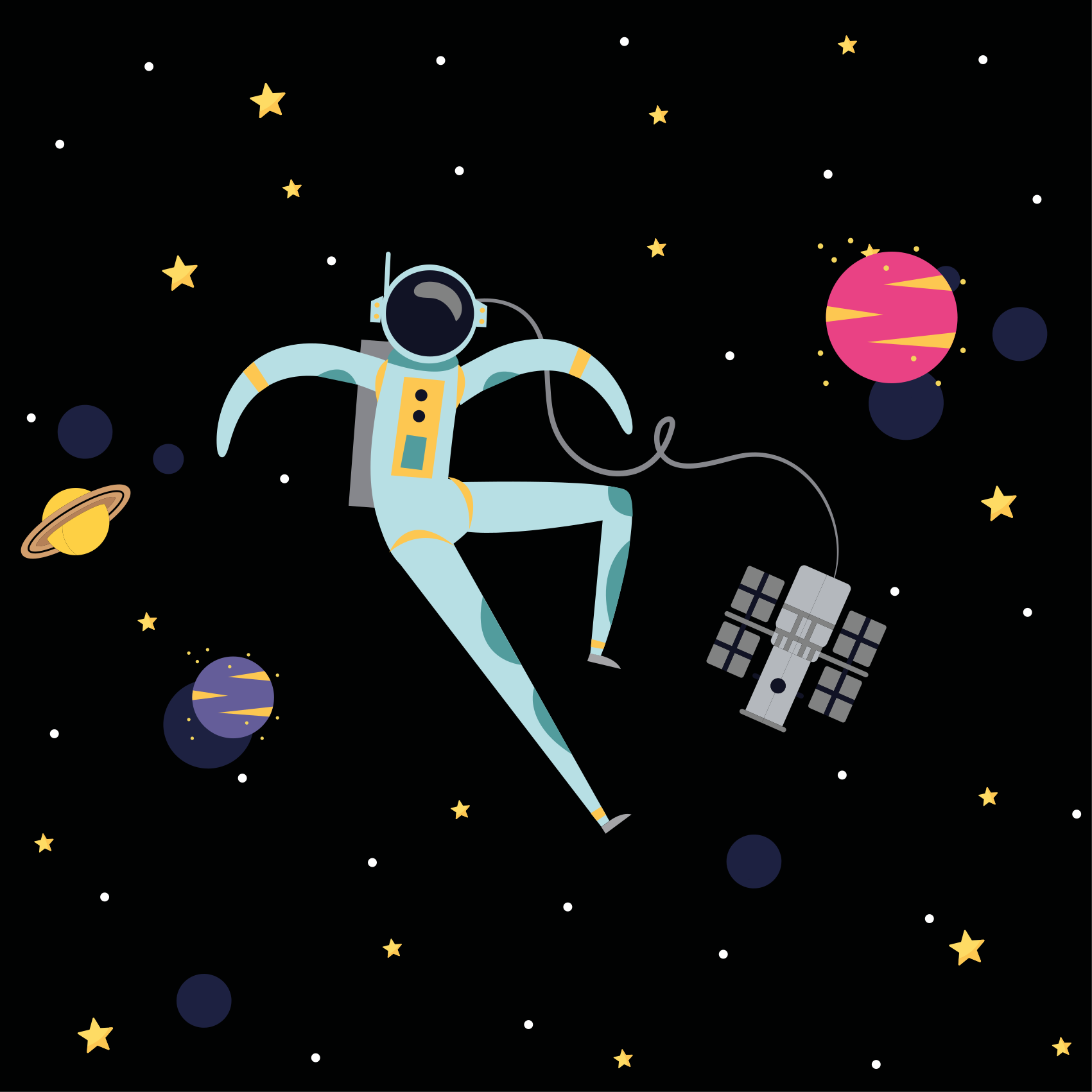 Çocuk odası poster uzayda yüzen astronot çizimi - TenStickers
