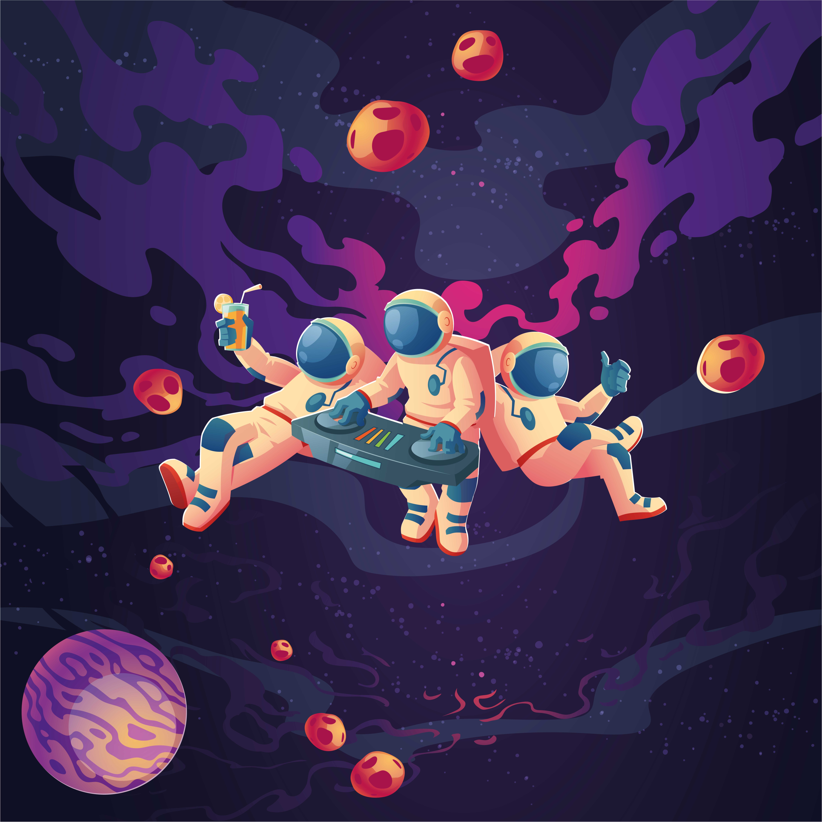 Çocuk odası poster uzayda eğlenceli astronotlar - TenStickers