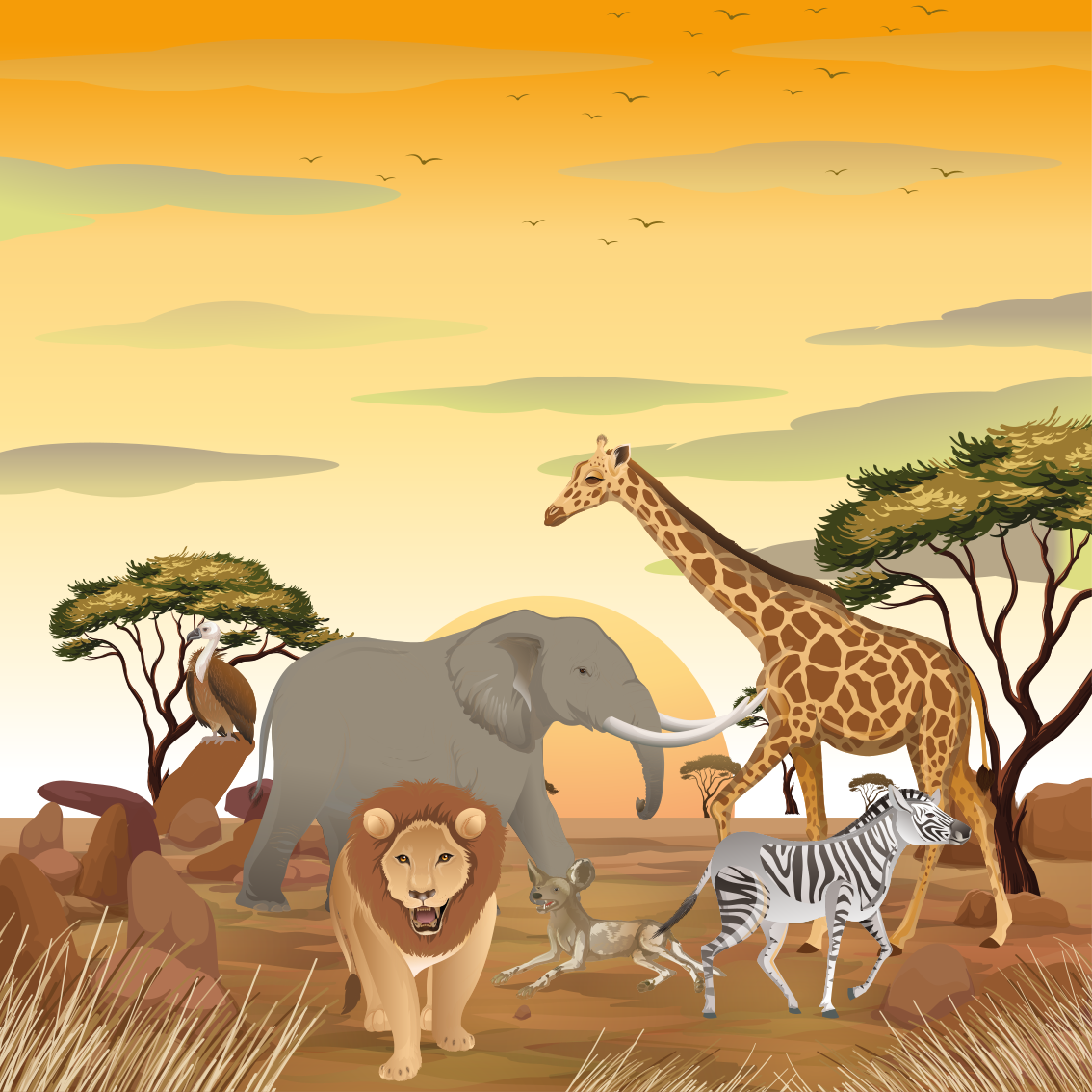 Çocuk odası poster afrika hayvanları ve bitkiler - TenStickers