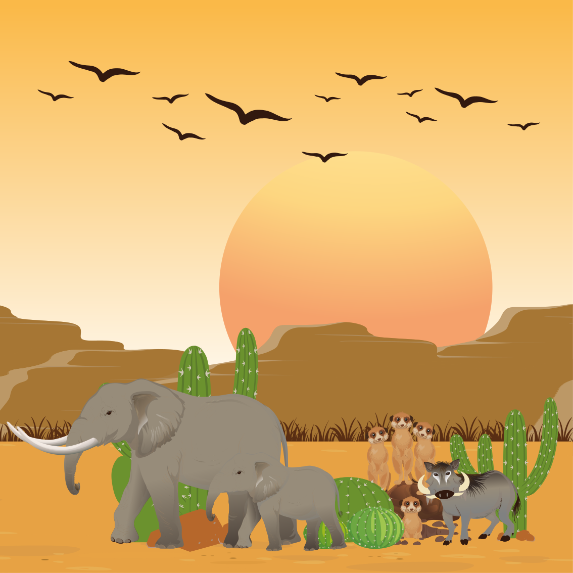 Çocuk odası poster afrika hayvanları doğada 4'lü - TenStickers