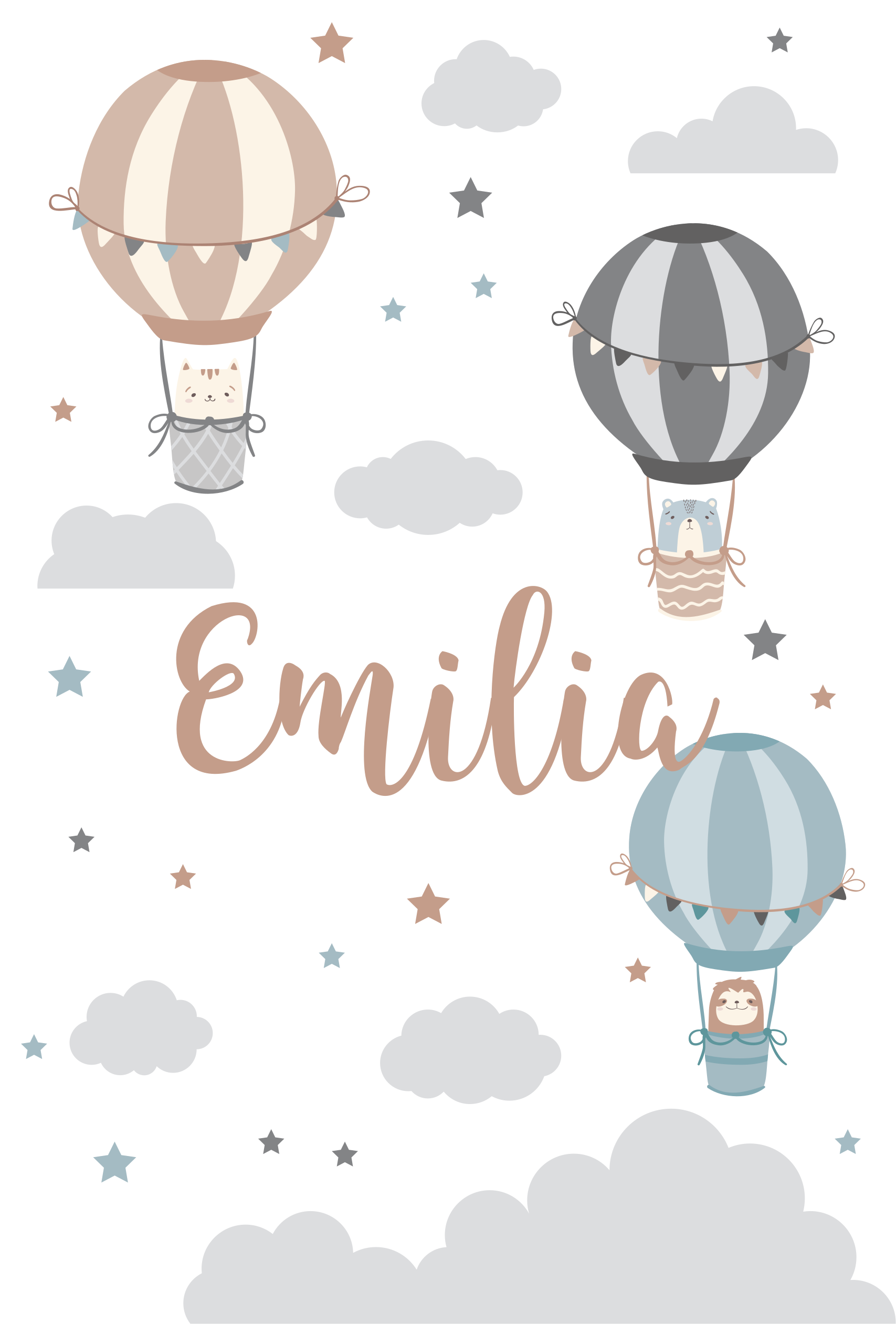 Çocuk odası poster pastel renkli balonlar ve bulutlar - TenStickers