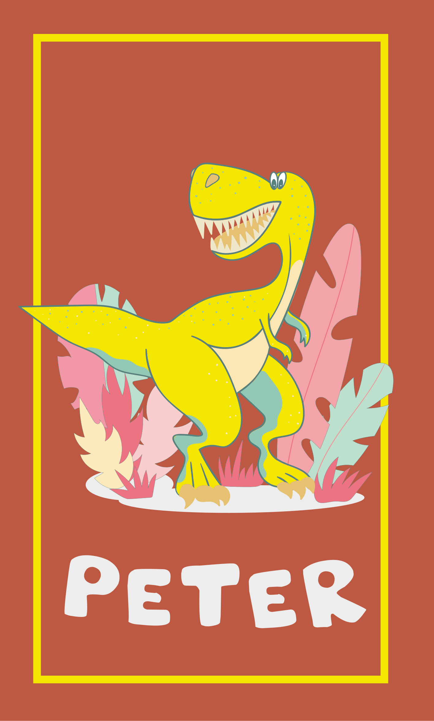 Çocuk odası poster sarı dinozor ve bitkiler - TenStickers