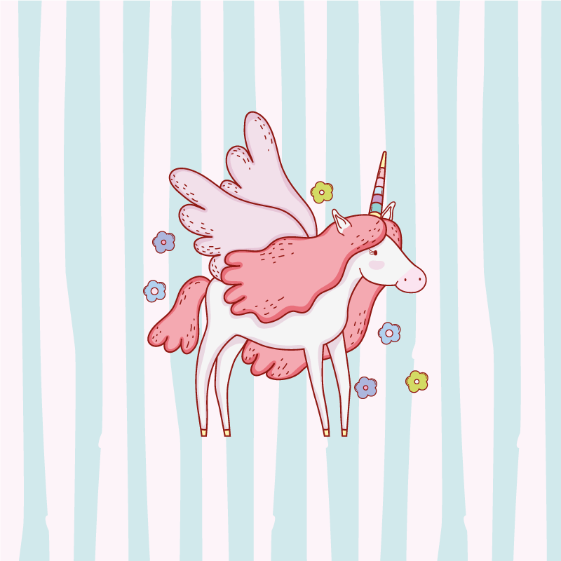 Çocuk odası posteri kanatlı unicornlar ve çiçek deseni - TenStickers