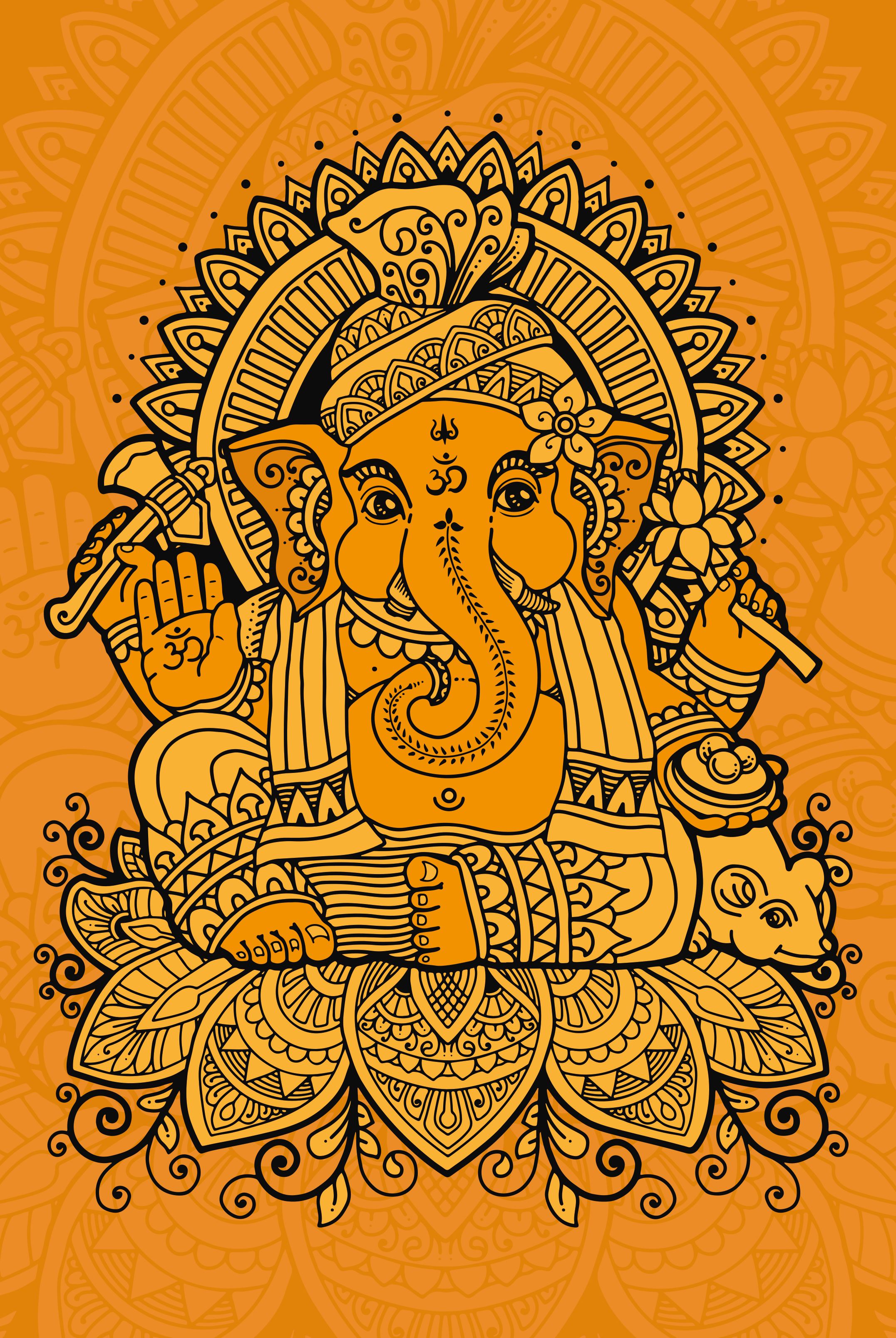 Zen afiş ganesha merkezli mandala - TenStickers