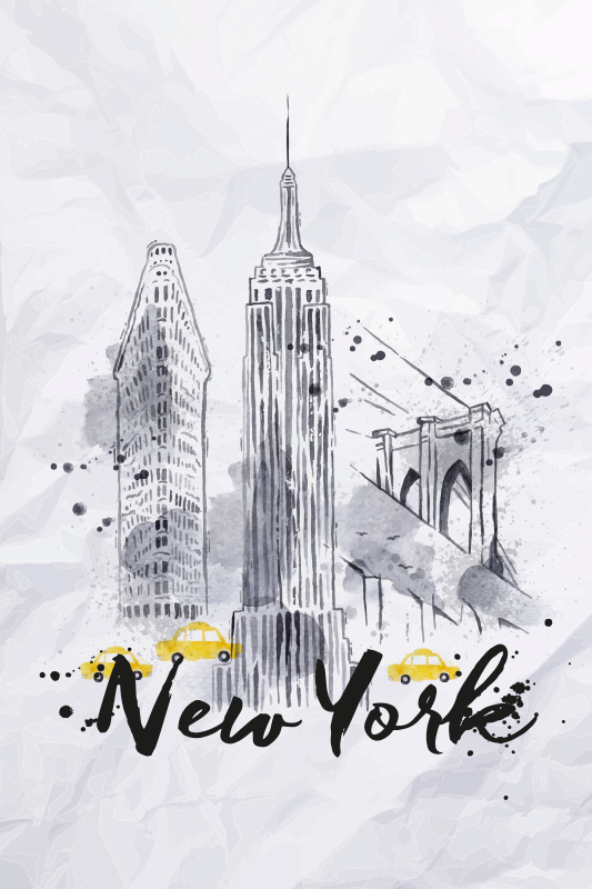 Şehirler ve Ülkeler afişi - new york silueti - TenStickers