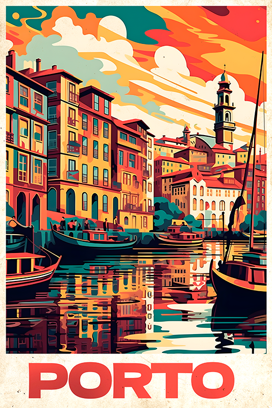 Şehirler ve Ülkeler afişi oporto vintage poster - TenStickers