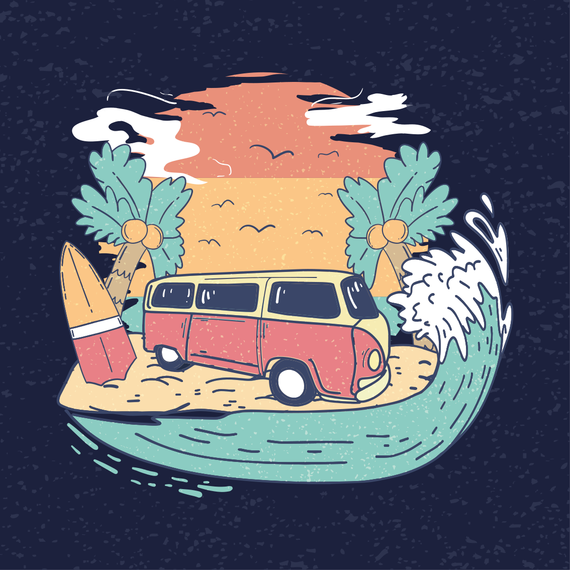 Şehirler ve Ülkeler afişi surf van manzarası - TenStickers
