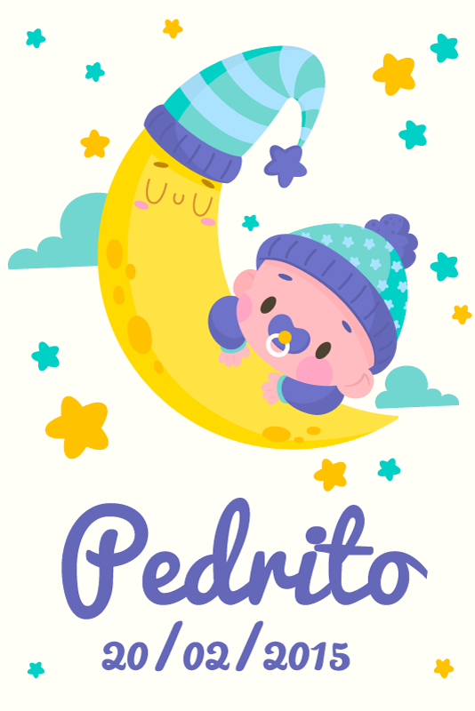 Özelleştirilebilir afiş uyuyan bebek ay - TenStickers