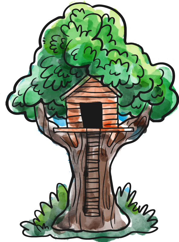 Ağaçlar afiş su renkli ağaç evi - TenStickers