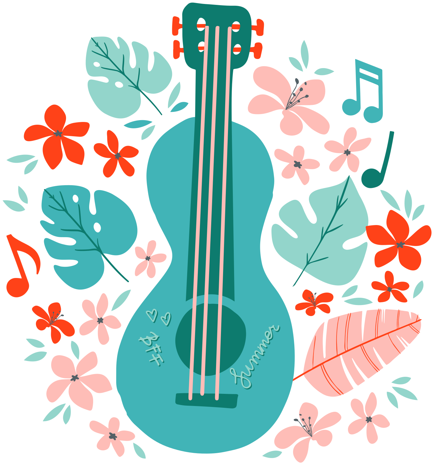 Müzikal afiş çiçekli gitar - TenStickers