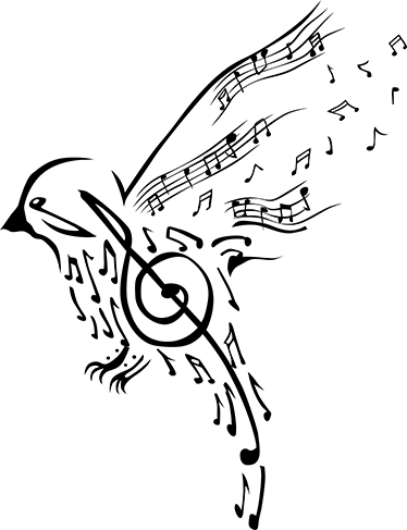 Müzikal afiş - müzik notaları ile kuş dekoru - TenStickers