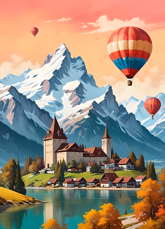 Manzaralar afiş chateau d'oex manzaraları - TenStickers
