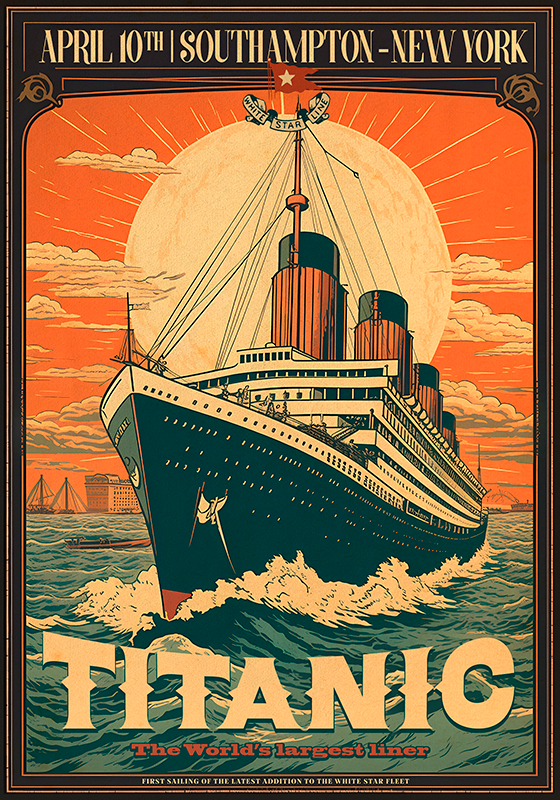 Vintage afiş titanic'in ilk seferi - TenStickers