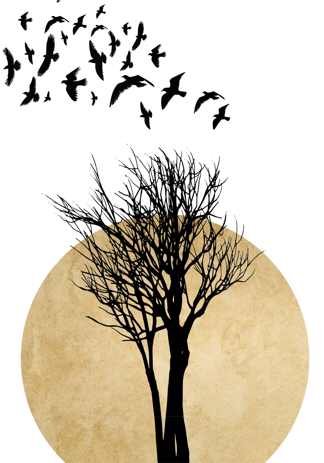 Ağaçlar afiş - kuşlu ağaç silueti - TenStickers