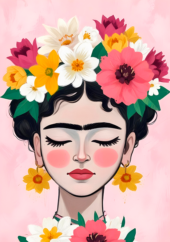 Sanat afişi çiçekli şapka frida - TenStickers