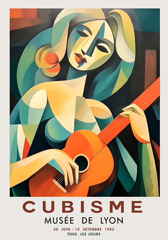 Sanat afişi kadın gitarlı kübist portre - TenStickers