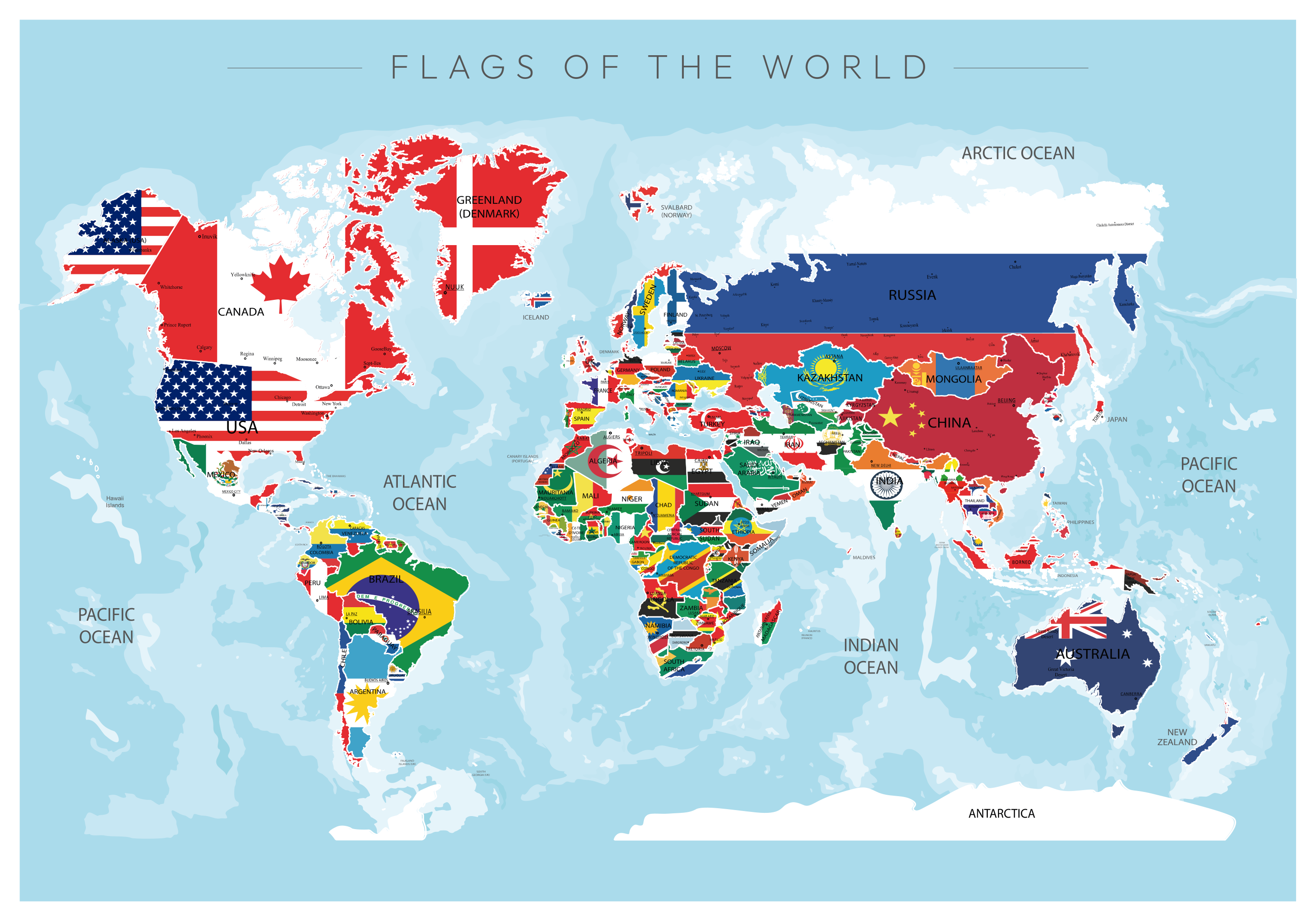 Dünya haritası bayraklarlaWorld map with flags dünya hari̇tasi af - TenStickers