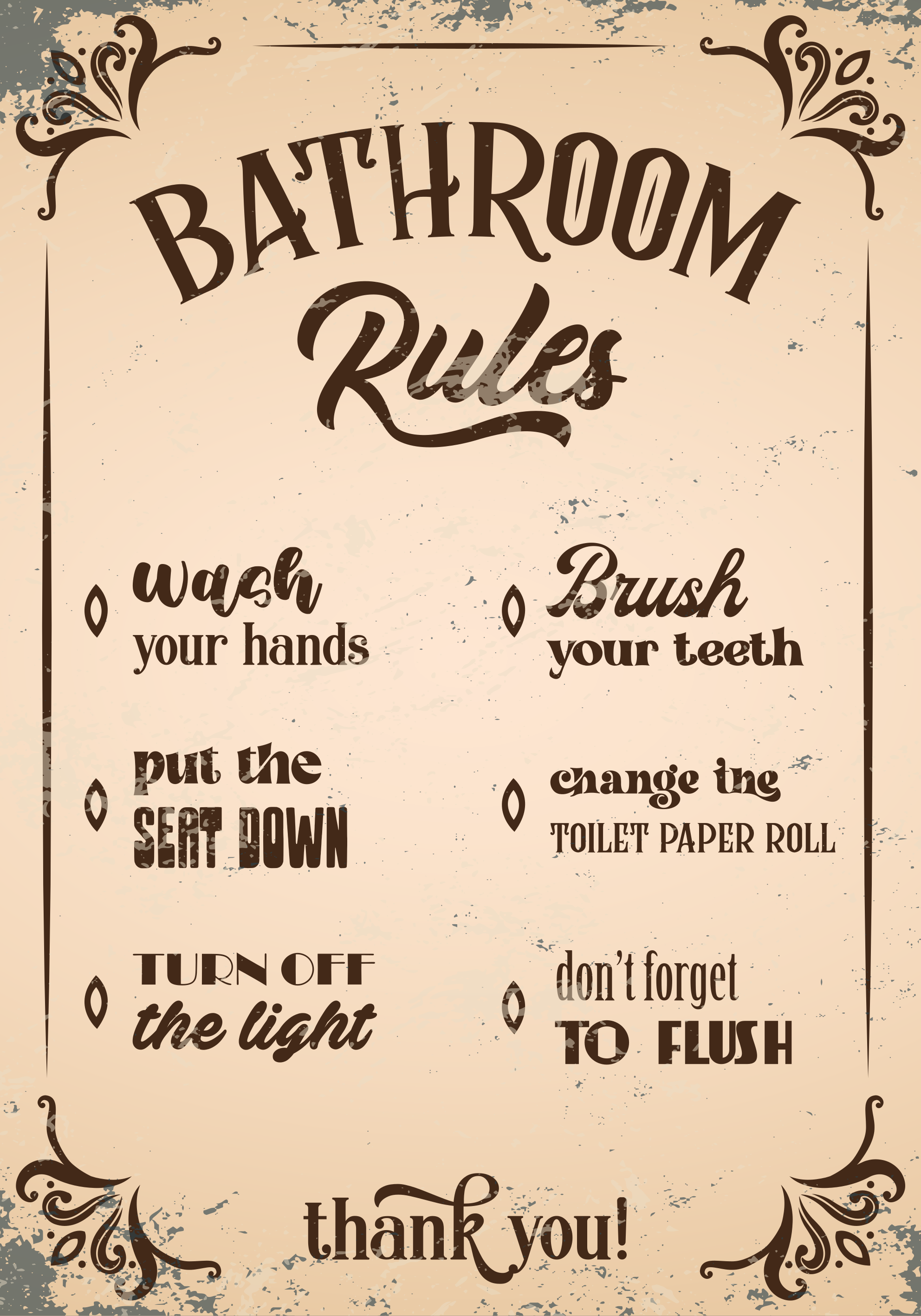 Banyo kuralları vintage poster - TenStickers