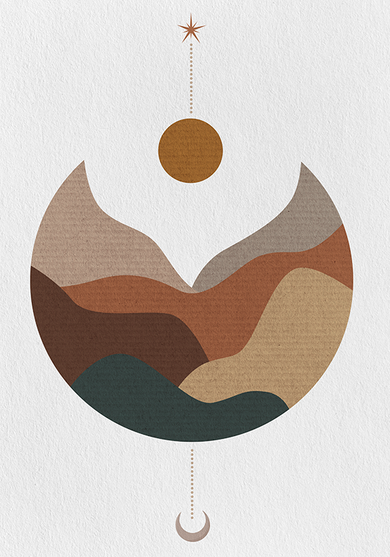 Minimalist gün batımı ve dağlar sanat afiş - TenStickers