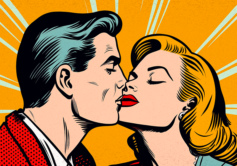 Eski çift öpüşmesi Pop art poster - TenStickers