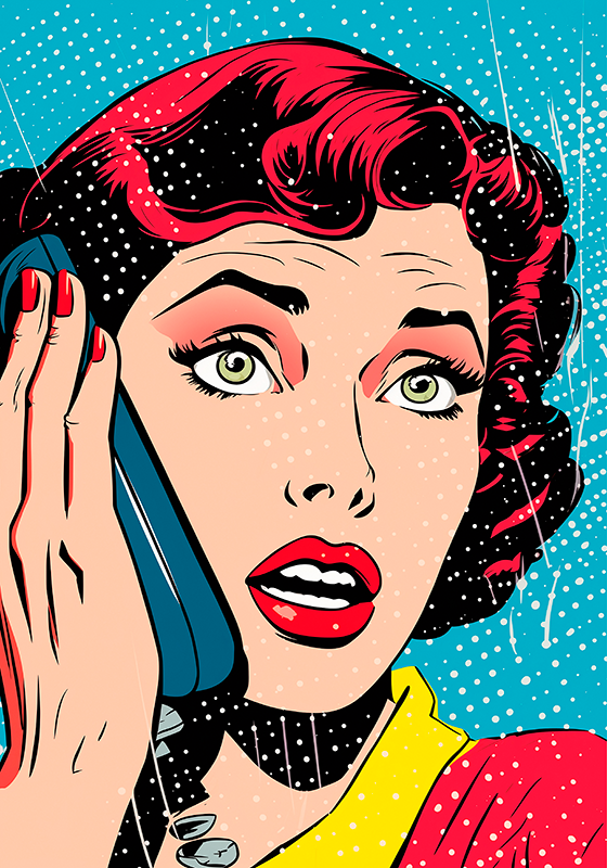 Telefondaki kadın Pop art poster - TenStickers