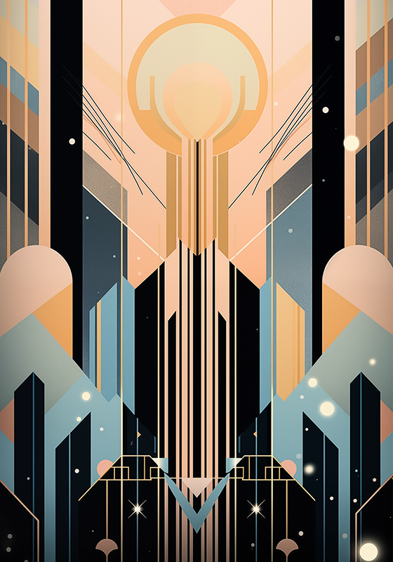 Pembe ve mavi şekiller Art Déco poster - TenStickers