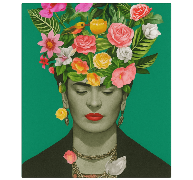 Frida kahlo renkli çiçekler sanat tablo - TenStickers