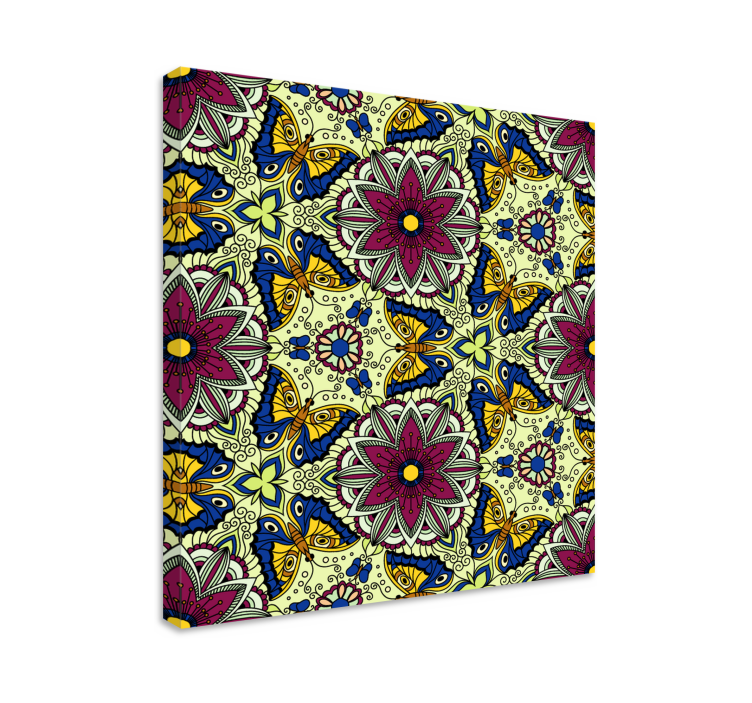 Çiçekler ve bitkiler kanvas tablo kelebek deseni - TenStickers