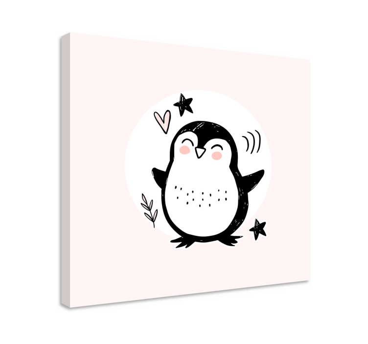 Sevimli çizilmiş bebek penguen doodle kreş tuval - TenStickers