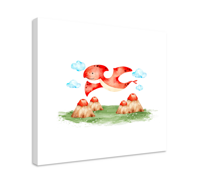 Dinozor kanvas tablo uçan kırmızı yaratık - TenStickers