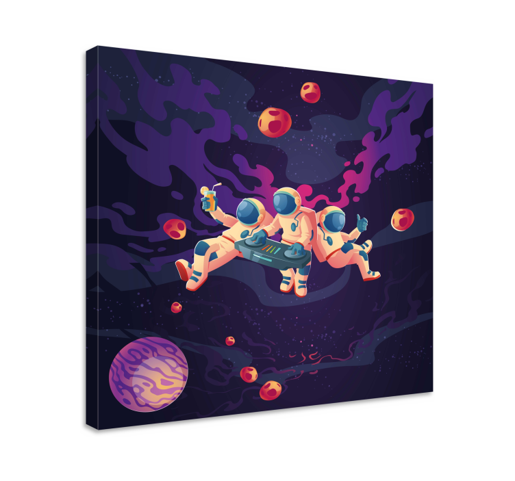 Sıkışma karikatür astronotlar kreş tuval - TenStickers