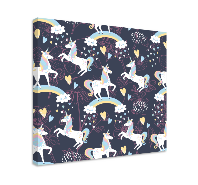 Beyaz tek boynuzlu atlar karanlık arka plan kreş tuval - TenStickers