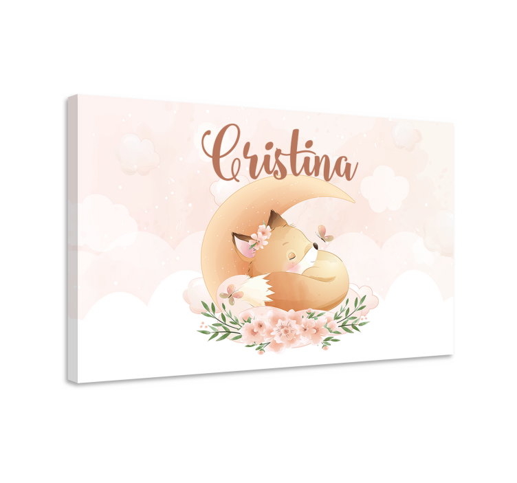 Adı kişiselleştirilmiş tuval ile kız için sevimli tilki - TenStickers