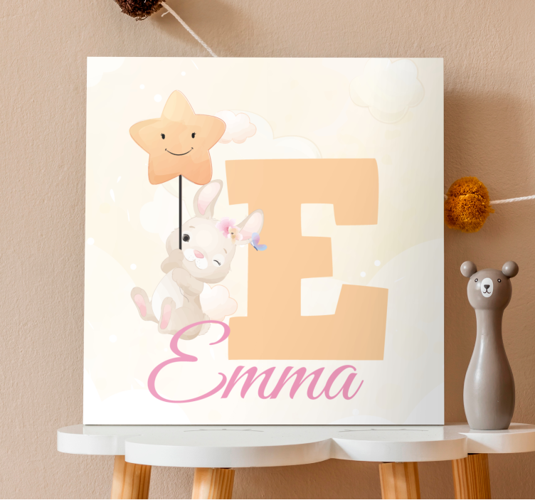 3 boyutlu tablo mutlu tavşan yıldız tutuyor - TenStickers