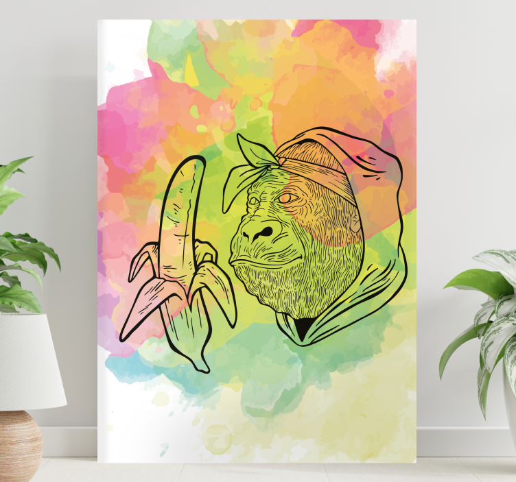 Abc ve harfler kanvas tablo - muz tutan gorilla - TenStickers