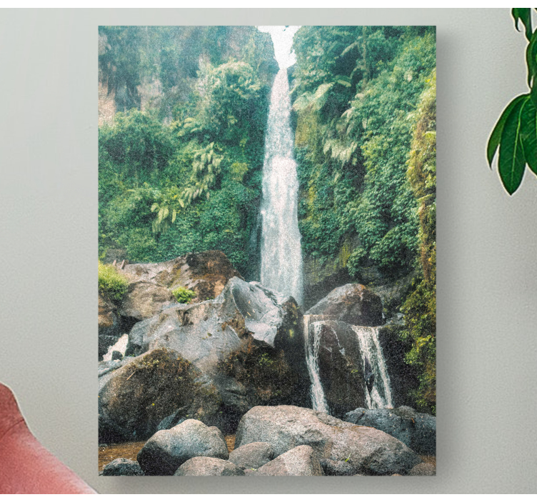 Bir kaya manzara tuvaline düşen şelale - TenStickers