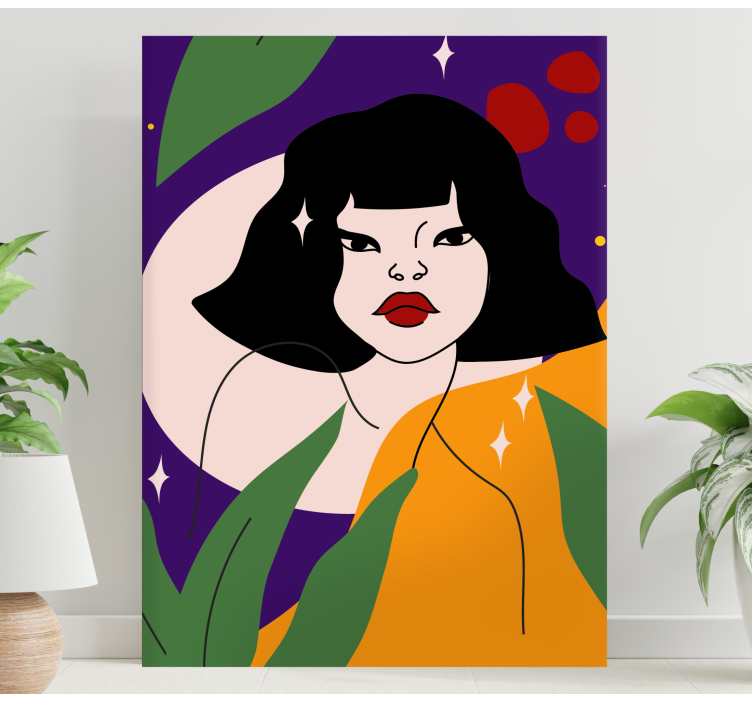 Bitkiler yatak odası duvar baskıları ile soyut kadın - TenStickers