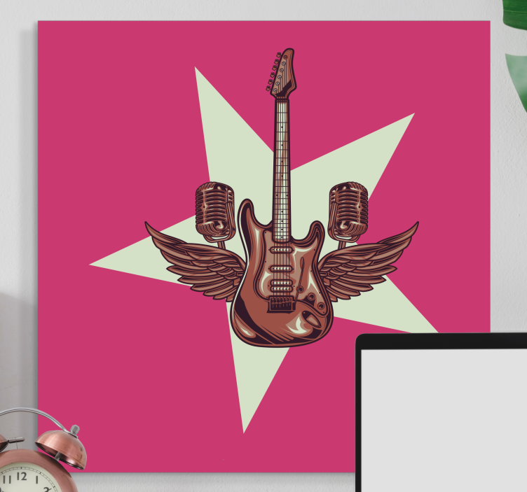 Gitar ve mikrofon müzik tuvalinin illüstrasyonu - TenStickers