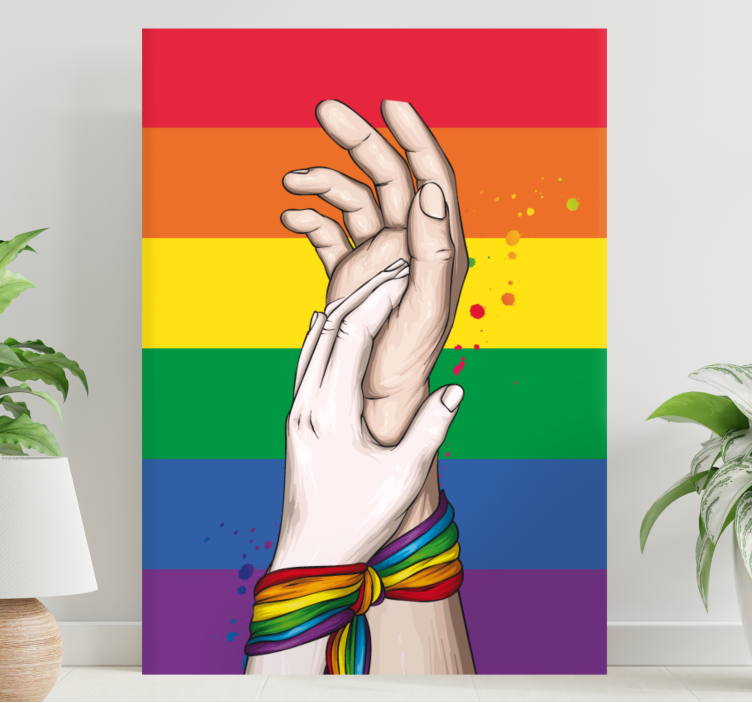 Insan eli ve lgbt gökkuşağı şerit tuval - TenStickers