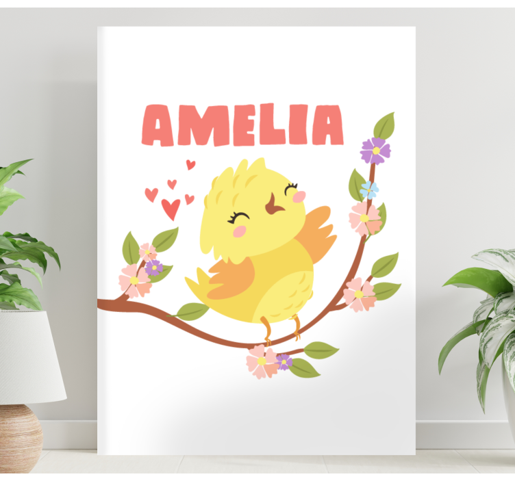 Isim ve çiçekler kuş tuval ile bebek civciv - TenStickers