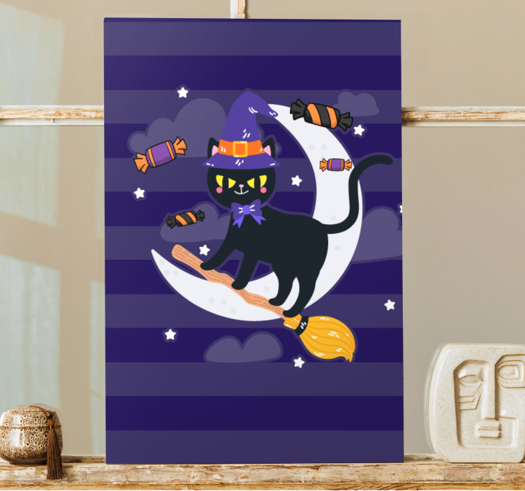 Kediler kanvas tablo siyah kedi cadısı - TenStickers